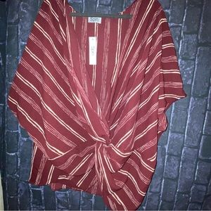 SPIN USA Crisscross Front Knot Batwing Plus Blouse Sz3X Burgundy